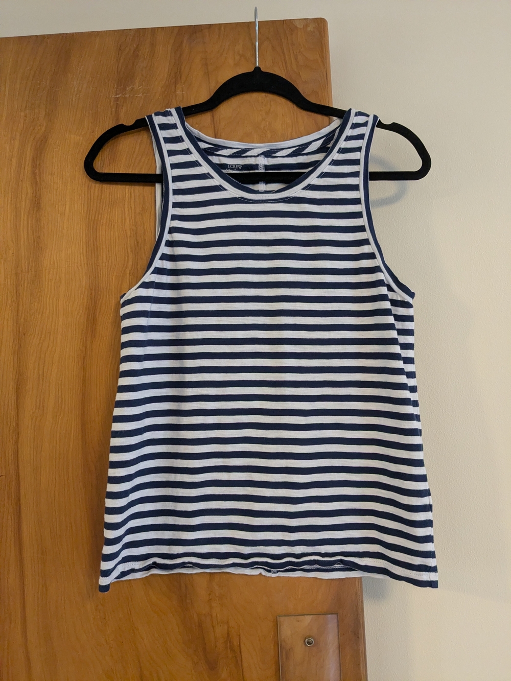 J. Crew Navy and White Striped 100% Cotton Girlfriend Tank Top